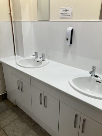 ladies toilet - new vanity unit new vanity, sinks, taps and splashback in ladies